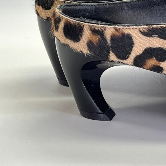 Alexander McQueen Leopard Calf Hair Mules Size 38 Open Square Toe Slip-On - Picture 5 of 16